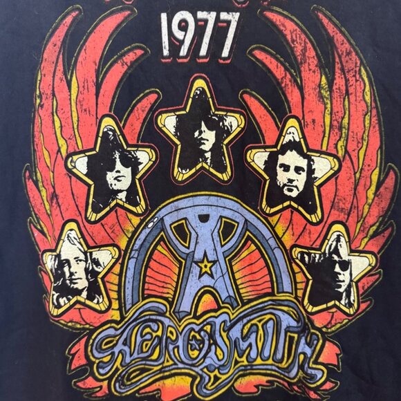 Aerosmith 1977 Tour Graphic Tee Black Short Sleeve 100% Cotton Shirt - Picture 2 of 5